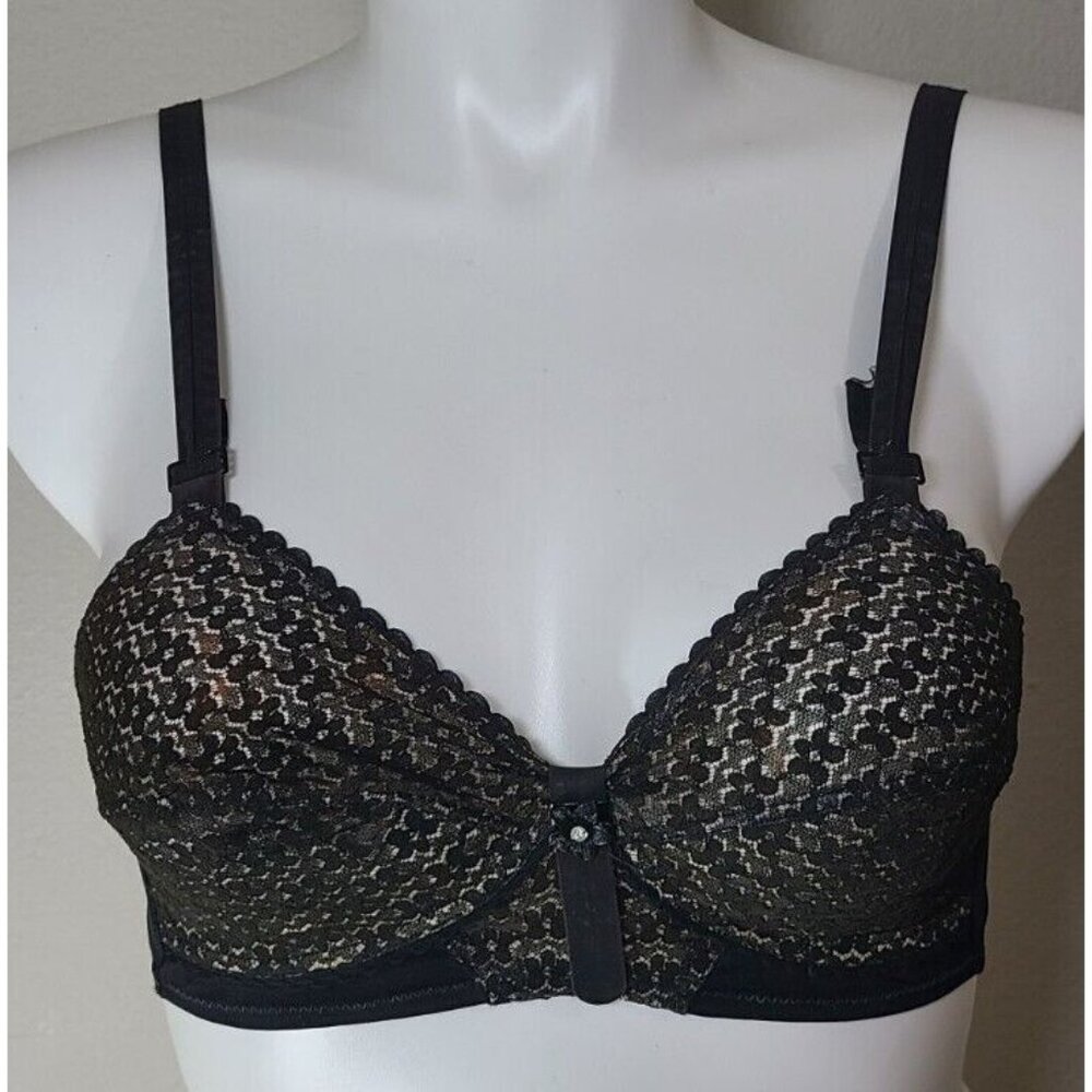 Vtg Exquisite Form‎ "Just A Just" Bra 32C Magic Tab FLOWER CHARM Illusion Lace
